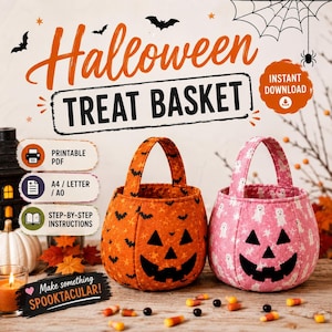 Trick or Treat Basket Sewing Pattern PDF | Halloween Basket Sewing Pattern | Beginner Candy Bucket | Printable Halloween Bag