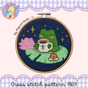 Coffee frog cross stitch pattern