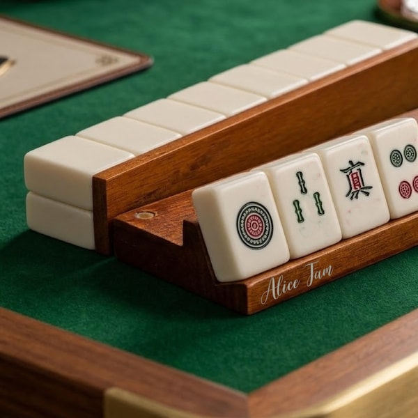 Solid Wood Mahjong Tile Racks , Premium Wooden Mahjong Card Holder Organizer for Automatic Mahjong Table, Vintage Mahjong Game Accessories