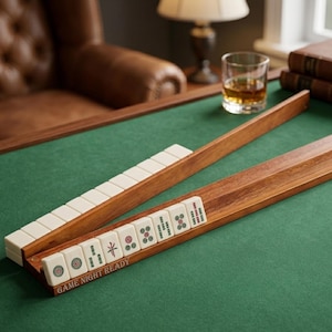 Solid Wood Mahjong Tile Holder, Premium Wooden Mahjong Rack, Luxury Mahjong Accessories, Gift for Mahjong Lovers, Game Room Decor
