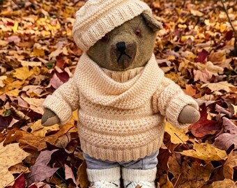 Patrón de tejido en PDF para gorro tipo jersey de osito de peluche, para osos de 45-50 cm de altura.