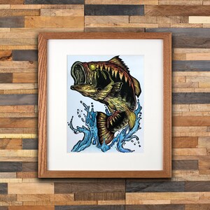 Largemouth Bass - Woodblock Print
