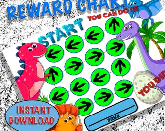 Dinosaur Reward Chart, Printable Sticker Chart, Kids Chart, Chore Chart, Instant Download PDF