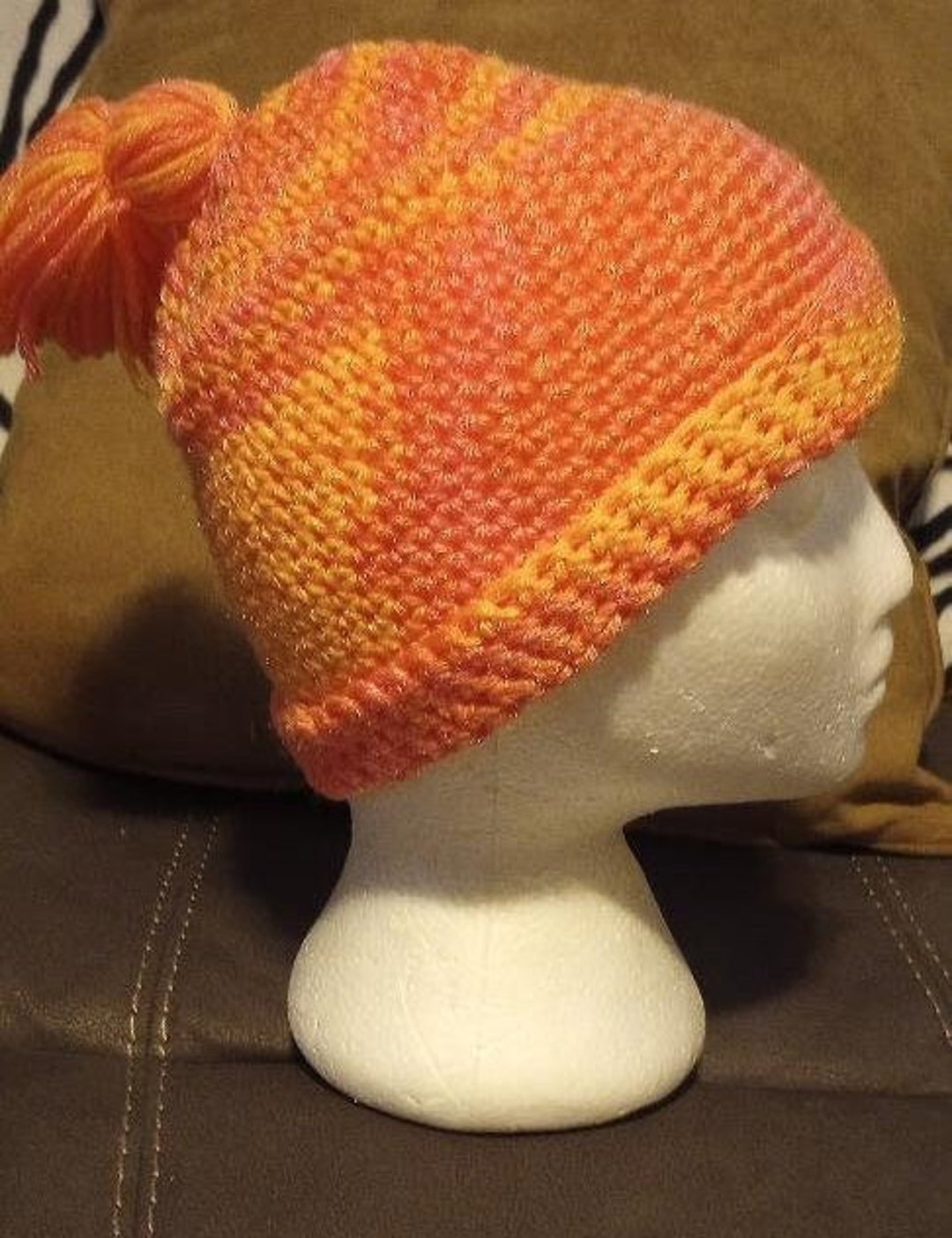 Women's Pink and Orange Crochet Hat Etsy