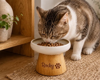 Personalized Elevated Dog Cat Bowl, Custom Name Feeder, Pet Gift