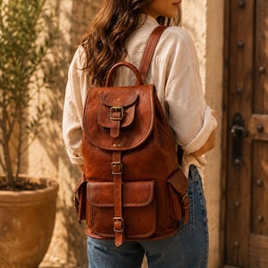 Personalized Leather Backpack, Handmade Full Grain Leather Backpack, Vintage Laptop Backpack, Custom Travel Backpack, Gift for Men Women