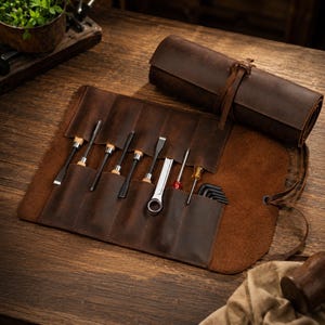 Leather Tool Roll Organizer, Personalized Full Grain Leather Tool Cover, Handmade Woodworker Tool Pouch, Chisel Holder Gift for Him