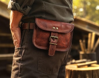 Personalized Leather Belt Bag, Handmade Full Grain Leather Hip Bag, Leather Belt Pouch, EDC Utility Pouch, Custom Waist Bag Gift