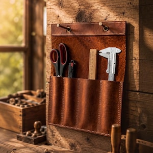 Leather Tool Roll Organizer, Personalized Full Grain Leather Chisel Holder, Handmade Woodworking Tool Storage, Woodworker Gift for Him