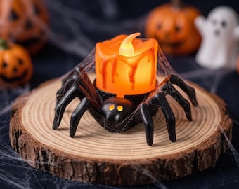 pider Tea Lights, Halloween Spider Candle Holder, Gothic LED Candle, Fall Mantel Decor, Halloween Party, Black Spider Lamp
