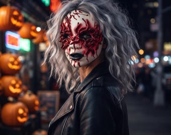Máscara de terror de gusano sangriento con peluca, espeluznante tocado de monstruo tentacular que cubre todo el rostro, accesorio realista para disfraz de Halloween y fiesta de cosplay.