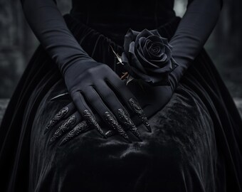 Guantes largos negros con garras brillantes súper largas, garras de bruja, accesorios góticos para cosplay de Halloween, guantes de demonio, disfraz de vampira