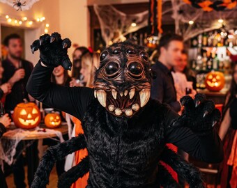 Máscara de Halloween, Máscara de araña de terror con colmillos, Disfraz para fiesta de Halloween espeluznante, Máscara de monstruo aterradora
