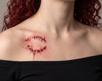 Tatuaje de herida realista, maquillaje de efectos especiales de Halloween, costra impermeable, tatuaje de costra sangrienta, accesorios para disfraces, maquillaje de terror, tatuaje impermeable, unisex