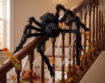 Araña gigante negra de utilería, decoración para fiestas de Halloween, araña de peluche con patas flexibles, decoración espeluznante para exteriores, accesorio para cosplay gótico.