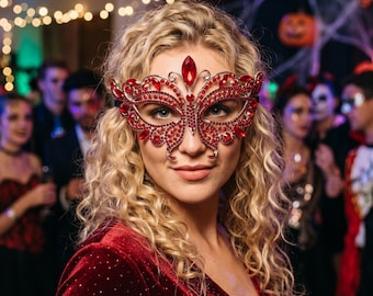Exquisita máscara de pedrería, máscara facial de cristal brillante, máscara veneciana para fiestas, ideal para disfraces de Halloween, bailes de graduación y bodas.