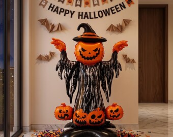 Globo inflable gigante de calabaza fantasma de Halloween, decoración espeluznante para fiestas, ideal para exhibir en interiores, exteriores y jardines.