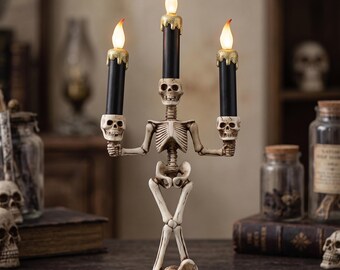 Candelabro gótico de esqueleto, candelabro de calavera para decoración de Halloween, candelabro espeluznante para decoración del hogar y fiestas, adorno macabro para mesa