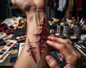 Pegatina realista de tatuaje de heridas sangrientas de Halloween - Cicatrices de zombi, marcas de arañazos, maquillaje de efectos especiales para arte corporal, cosplay, fiestas - Lámina grande