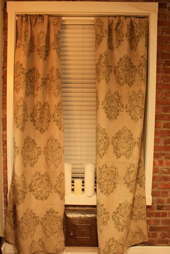 Items similar to Custom natural linen green damask print curtains on Etsy