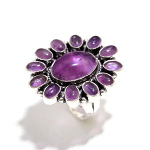 Handmade Oxidized Sterling Silver Amethyst Cluster Ring, Boho Vintage Statement Jewelry