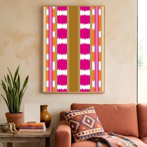 Pink Orange Abstract Wall Art, Geometric Textile Pattern Print, Colorful Boho Poster, Modern Maximalist Home Decor, Digital Download