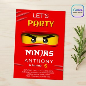 印刷可能なBuilding Blocks招待状、Building Blocks招待状、編集可能なNinja Go招待状テンプレート、Constructor招待状テンプレート
