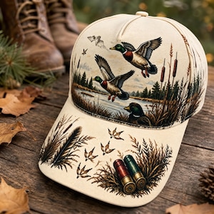 Vintage Duck Hunting Baseball Cap With Dog And Shotgun Shells Print Outdoor Gift For Men Today