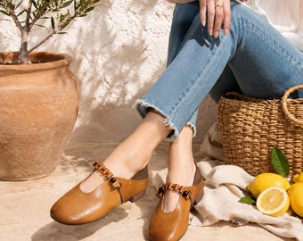 Handgemaakte leren flats voor dames, instapschoenen met zachte zool, comfortabele wandelschoenen, minimalistische leren loafers, alledaagse schoenen