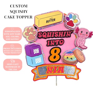 Spersonalizowana, miękka ozdoba na tort urodzinowy | Spersonalizowana ozdoba na tort inspirowana Needoh | Squishin' Into Birthday | Spersonalizowane imię i wiek