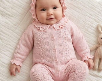 gebreide set voor pasgeborenen, romper voor babymeisje met ruches, muts en bodysuit, coming-home-outfit
