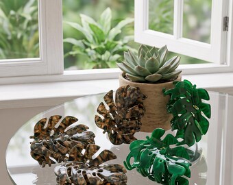 Monstera Leaf Hair Claw, Green Acetate Hair Clip, Tortoise Shell Jaw Clip, Tropical Plant Hair Accessory, Gift For Plant Lover