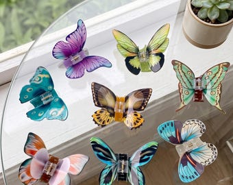 Butterfly Hair Clip, Colorful Acrylic Hair Claw, 3D Wing Hair Clamp, Fairy Hair Accessory, Nonslip Jaw Clip For Thick Hair