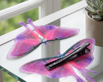 Pink Purple Butterfly Hair Clip, Luna Moth Hair Barrette, Fairycore Hair Accessory, Translucent Wing Clip, Gift For Her