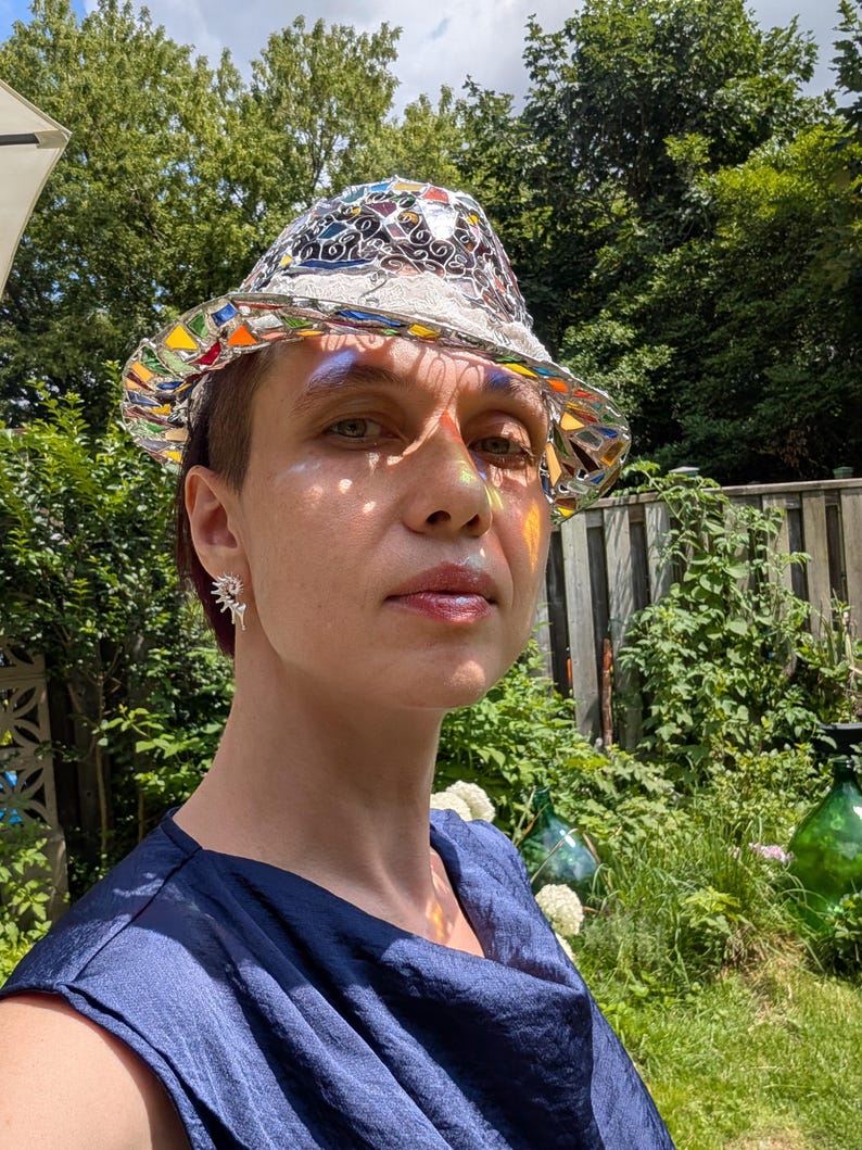 Stained glass fedora hat, unique colorful statement piece, wearable art image 19