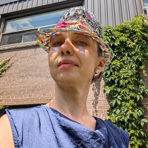 Stained glass fedora hat, unique colorful statement piece, wearable art image 5