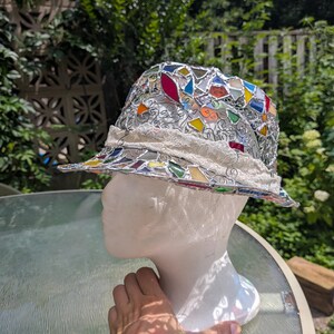 Stained glass fedora hat, unique colorful statement piece, wearable art image 7
