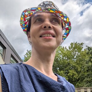 Stained glass fedora hat, unique colorful statement piece, wearable art image 13