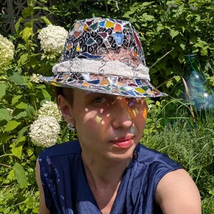 Stained glass fedora hat, unique colorful statement piece, wearable art image 18
