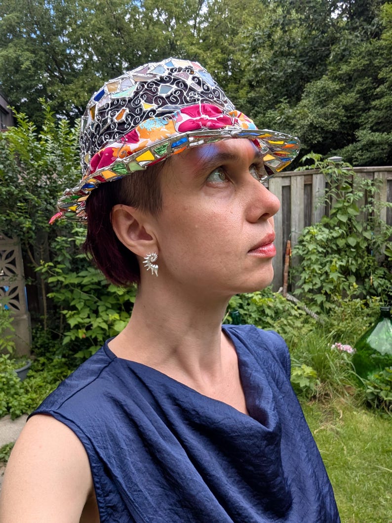 Stained glass fedora hat, unique colorful statement piece, wearable art image 20
