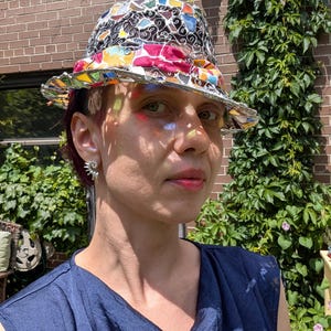Stained glass fedora hat, unique colorful statement piece, wearable art image 3