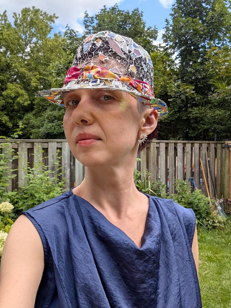 Stained glass fedora hat, unique colorful statement piece, wearable art image 10