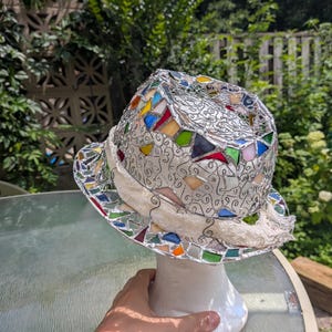 Stained glass fedora hat, unique colorful statement piece, wearable art image 9