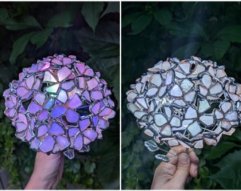 Sea glass hydrangea, white or multicolored light, stained glass 3D flower lamp