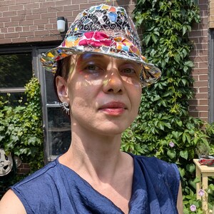 Stained glass fedora hat, unique colorful statement piece, wearable art image 6