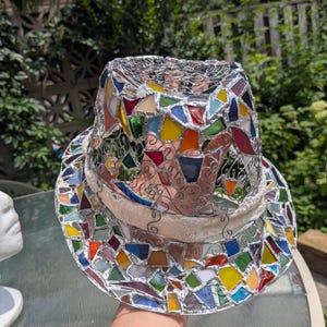 Stained glass fedora hat, unique colorful statement piece, wearable art image 4