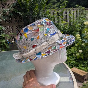 Stained glass fedora hat, unique colorful statement piece, wearable art image 2