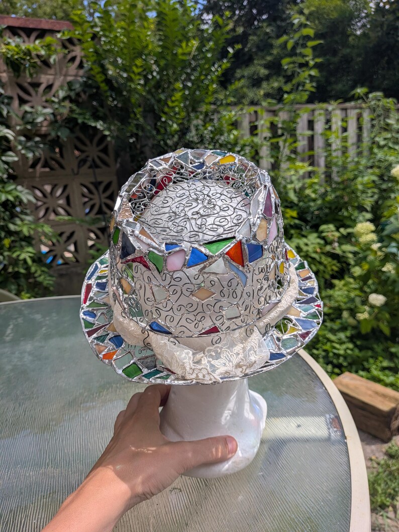Stained glass fedora hat, unique colorful statement piece, wearable art image 12
