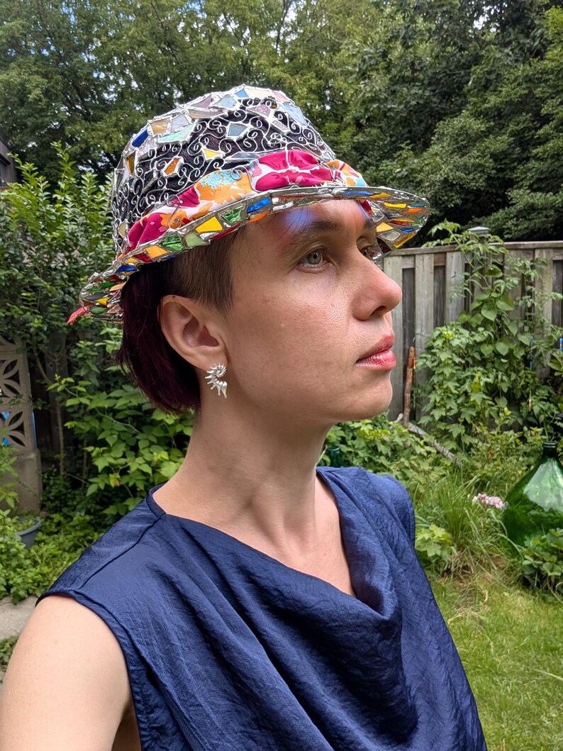Stained glass fedora hat, unique colorful statement piece, wearable art image 11