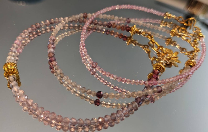 Delicate Bracelet set of 3 beautiful Multi color 2.3mm Spinels pink topaz and labradorite gemstones